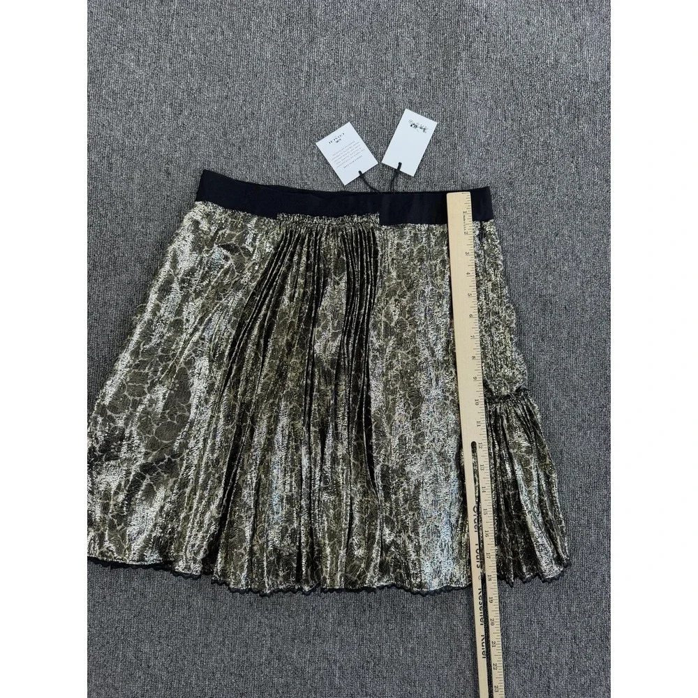 Coach Skirt Womens 2 Gold Metallic Mixed Pleated Lace Floral Mini Formal Party